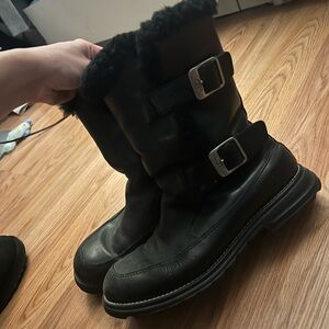 UGG Leather Black Winter Boots with Buckles